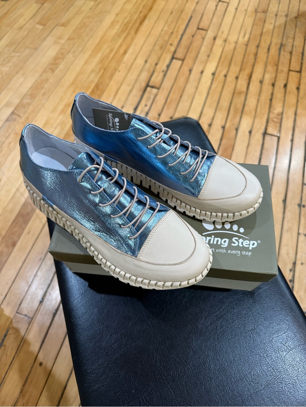 Spring Step Shimmering Blue and Cream Casual Lace-Up Sneakers